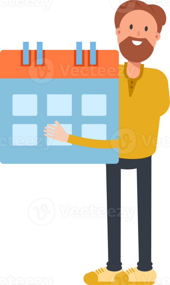 Old Beard Man Character Holding Calendar png