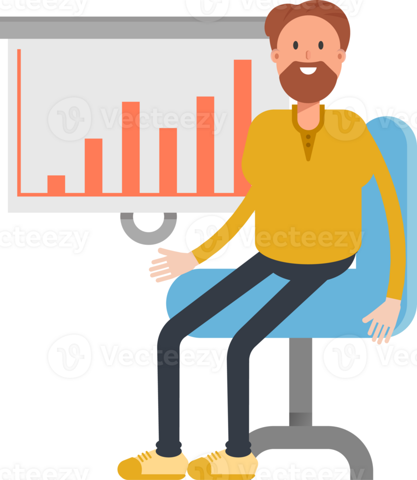 Old Beard Man Character Presenting Bar Chart png