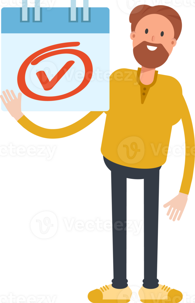 Old Beard Man Character and Check Mark Sign png