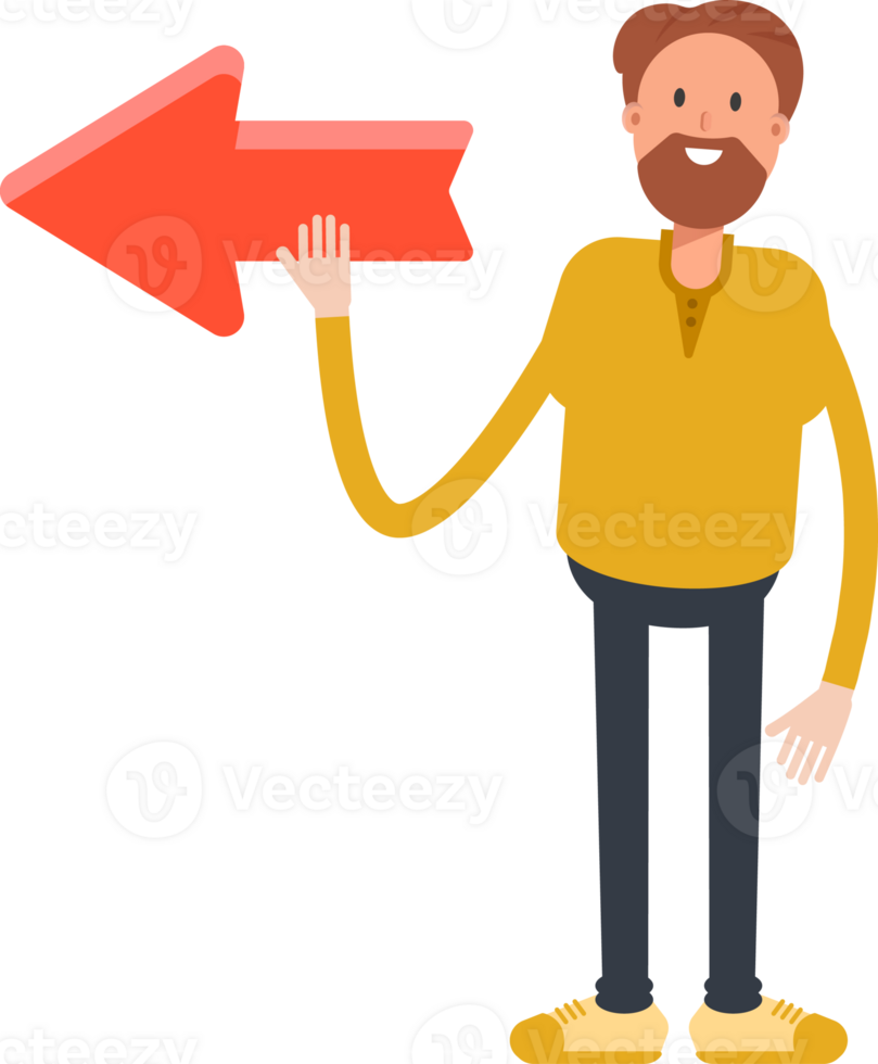 Old Beard Man Character and Arrow Sign png
