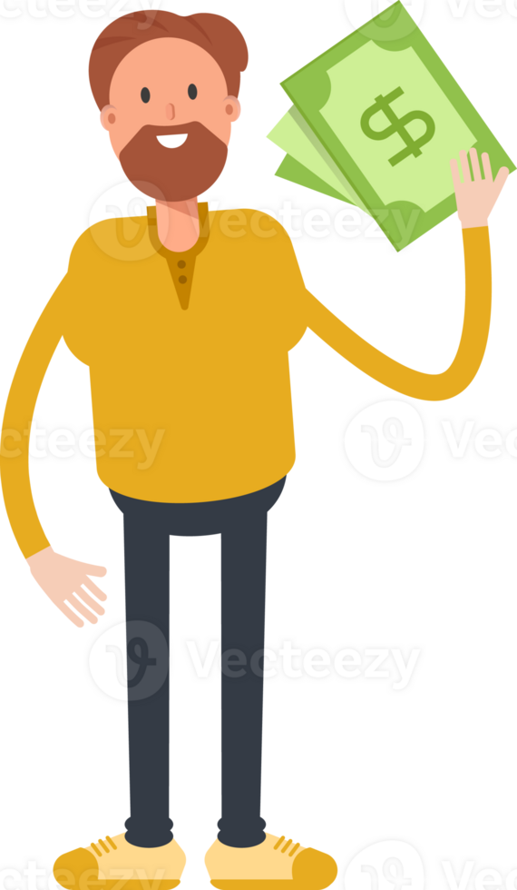 Old Beard Man Character Holding Dollar Banknotes png