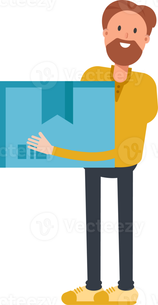 Old Beard Man Character Holding Box png