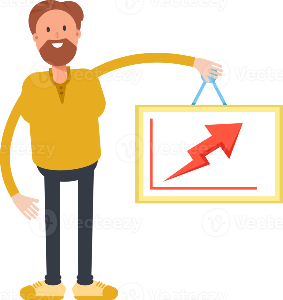 Old Beard Man Character Holding Arrow Chart png