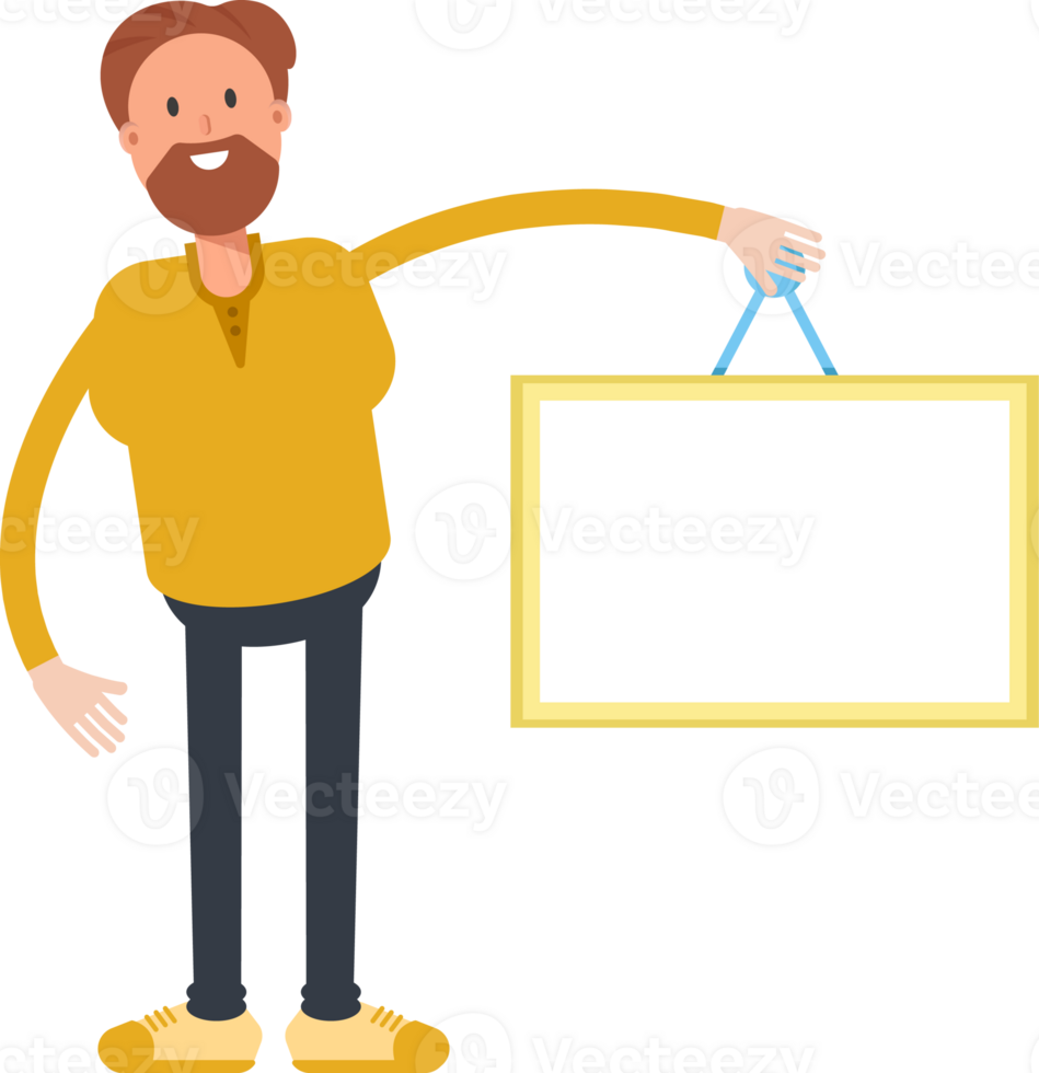 Old Beard Man Character Holding Blank Signage png