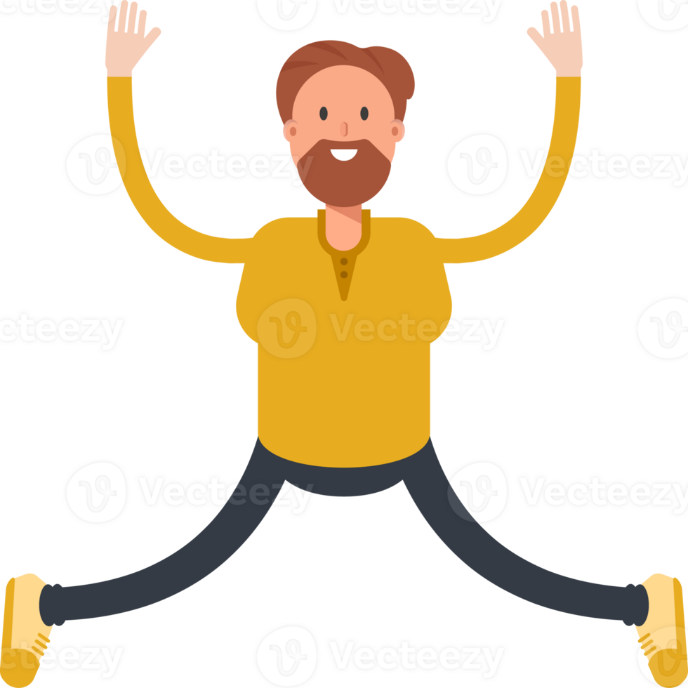 Old Beard Man Character Relaxing and Jumping Illustration png