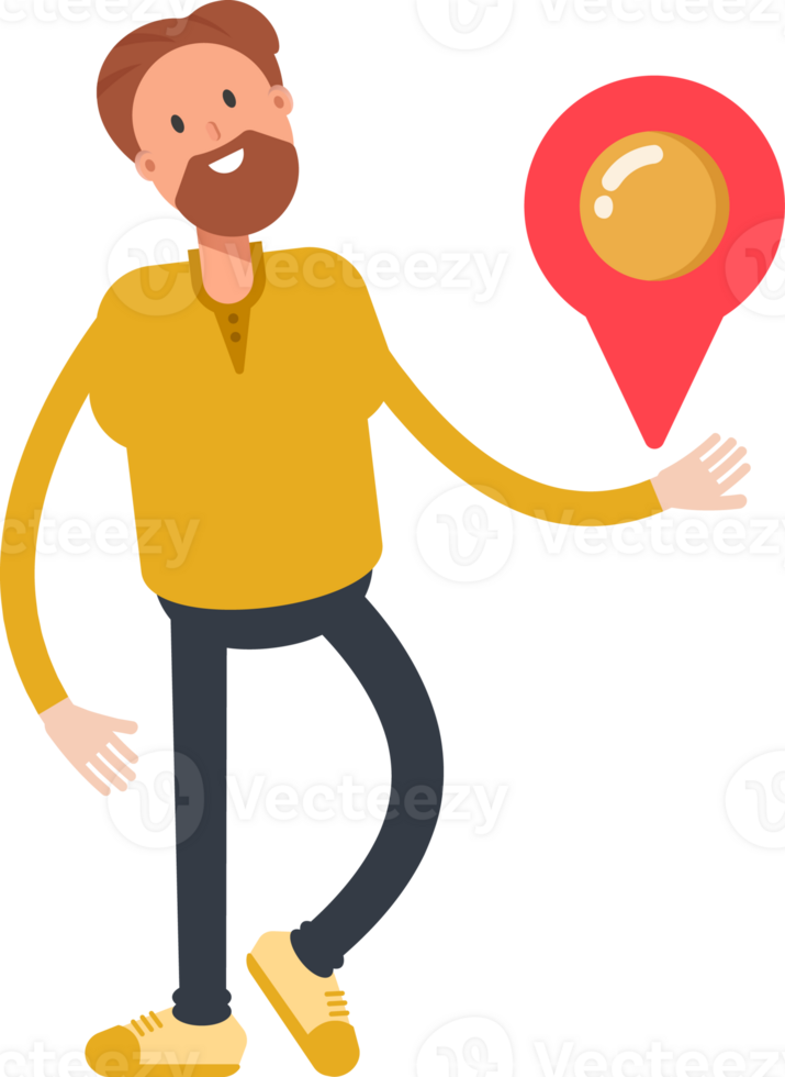 Old Beard Man Character Holding Map Pin png