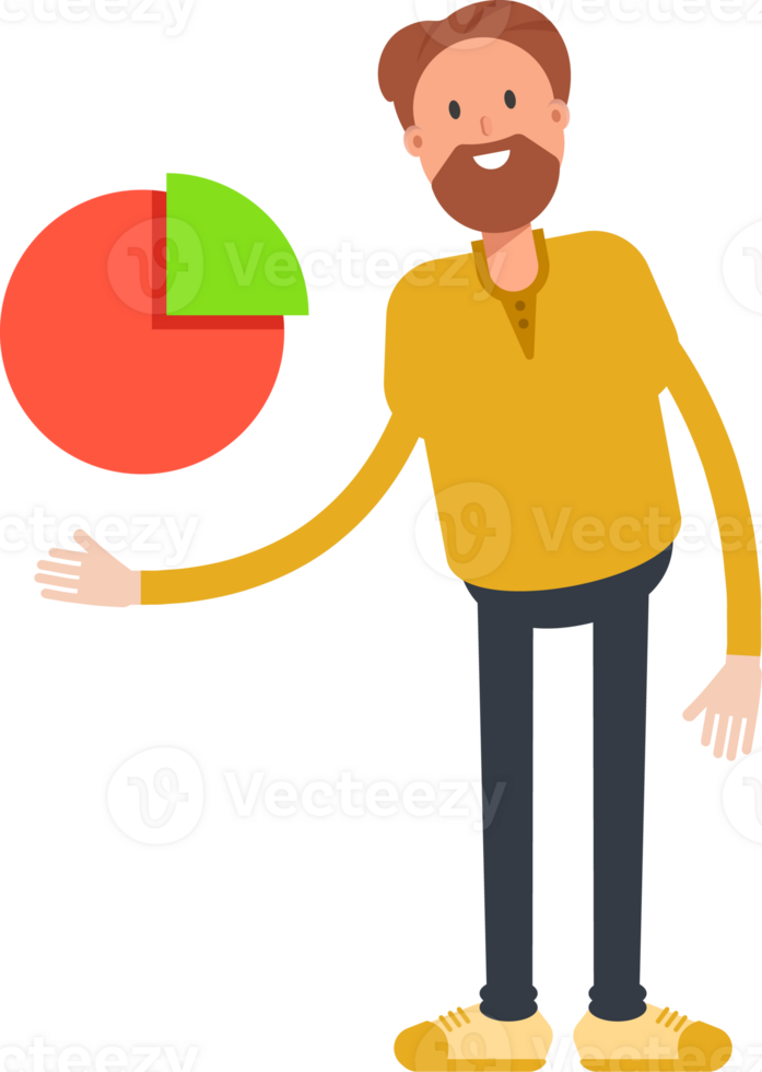 Old Beard Man Character Holding Pie Chart png