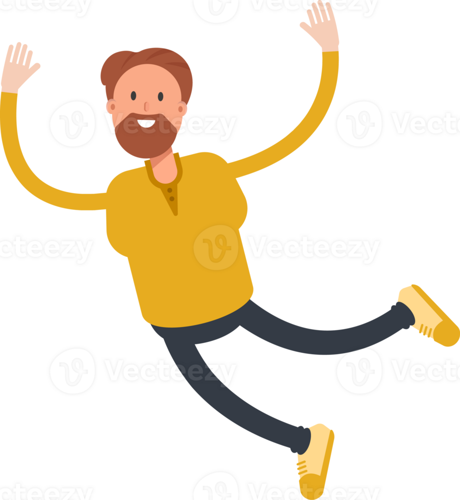 Old Beard Man Character Relaxing and Jumping png