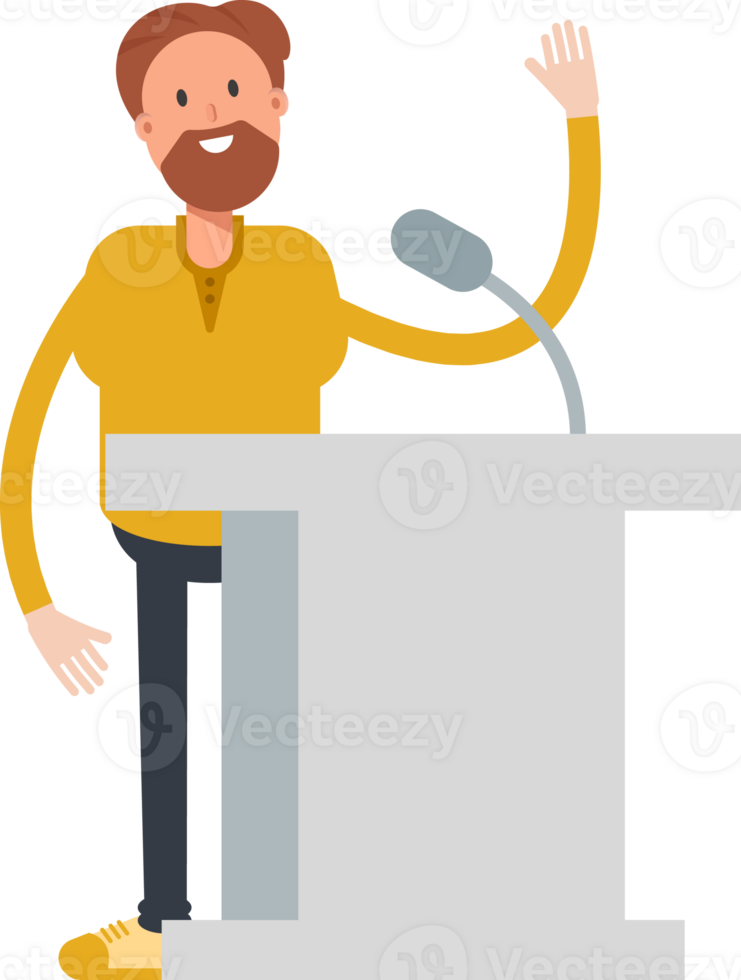 Old Beard Man Character Speaking on Podium png