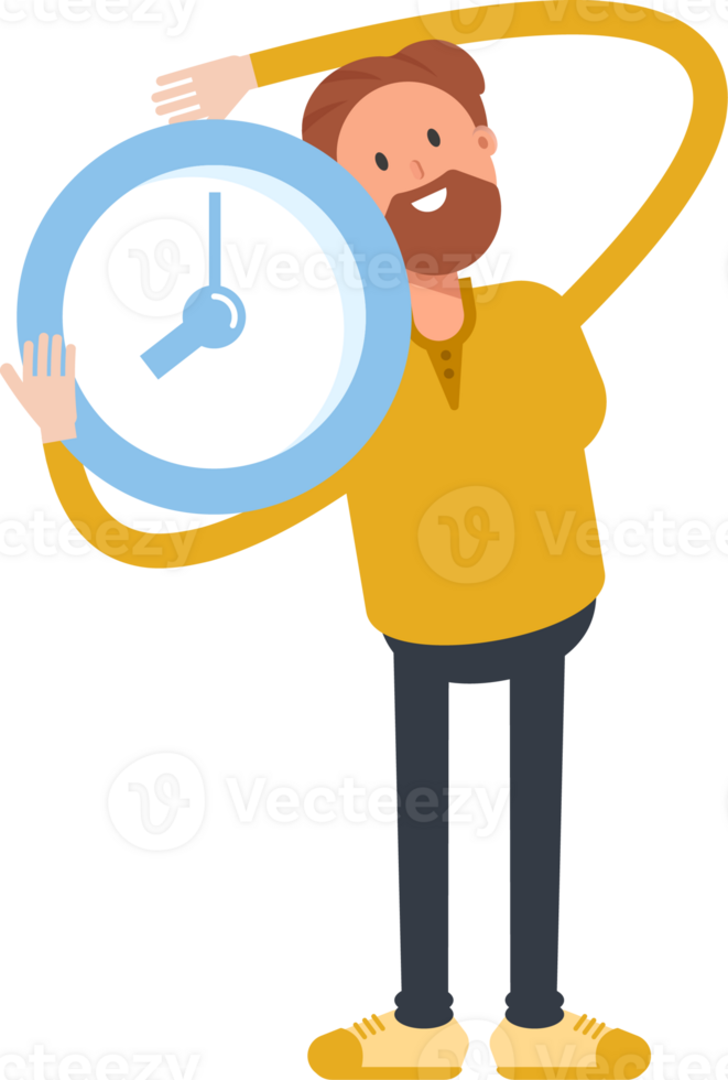Old Beard Man Character Holding Blue Clock png