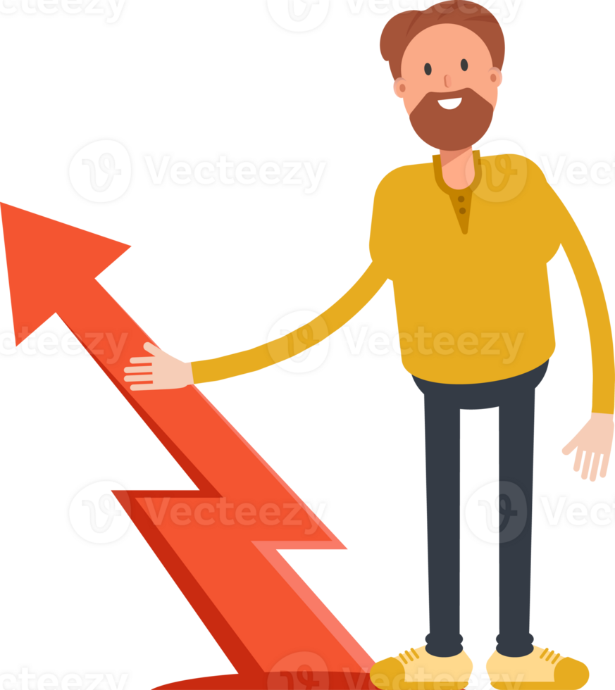 Old Beard Man Character and Arrow Chart png