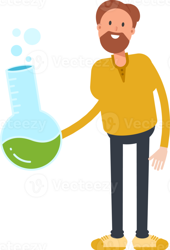 Old Beard Man Character Holding Lab Flask png