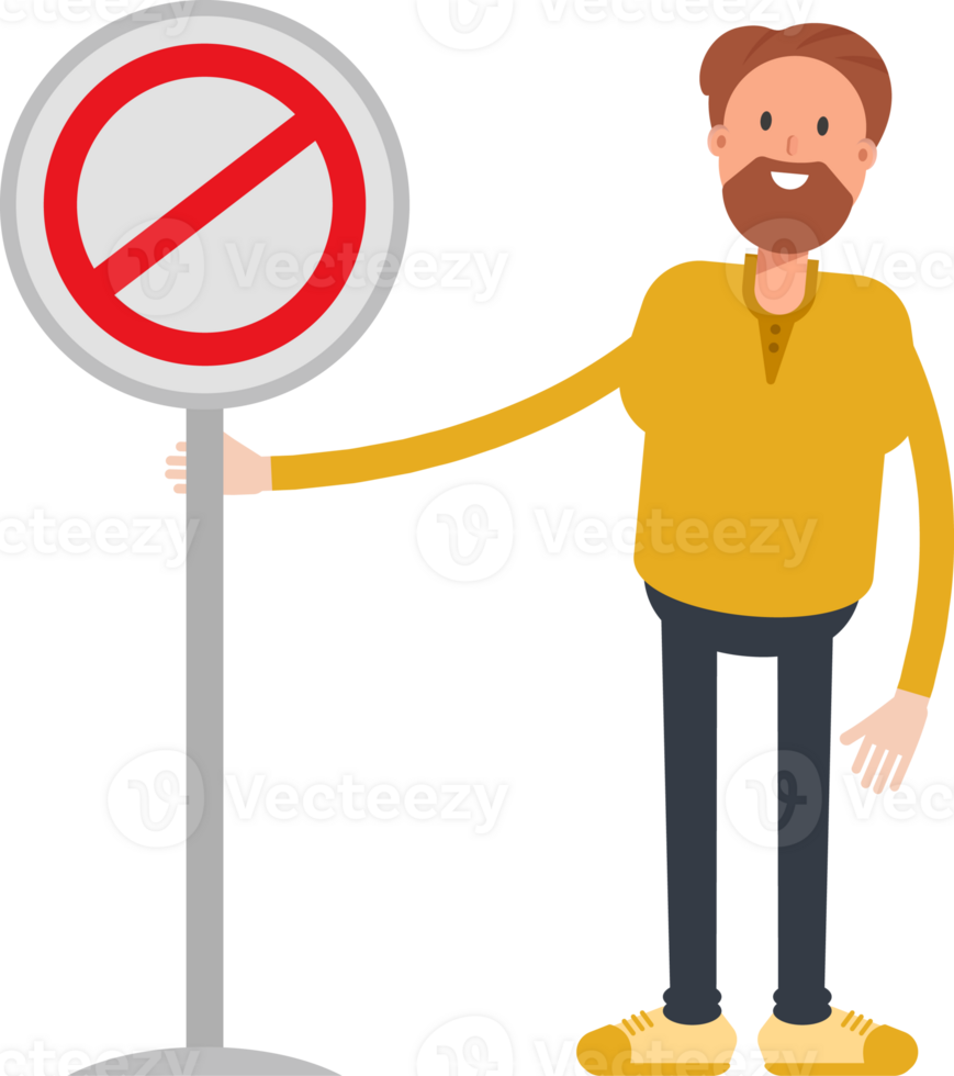 Old Beard Man Character and Prohibition Signage png