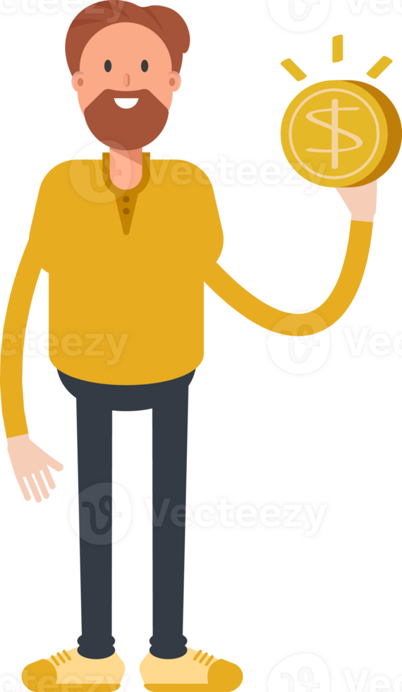 Old Beard Man Character Holding Dollar Coin png