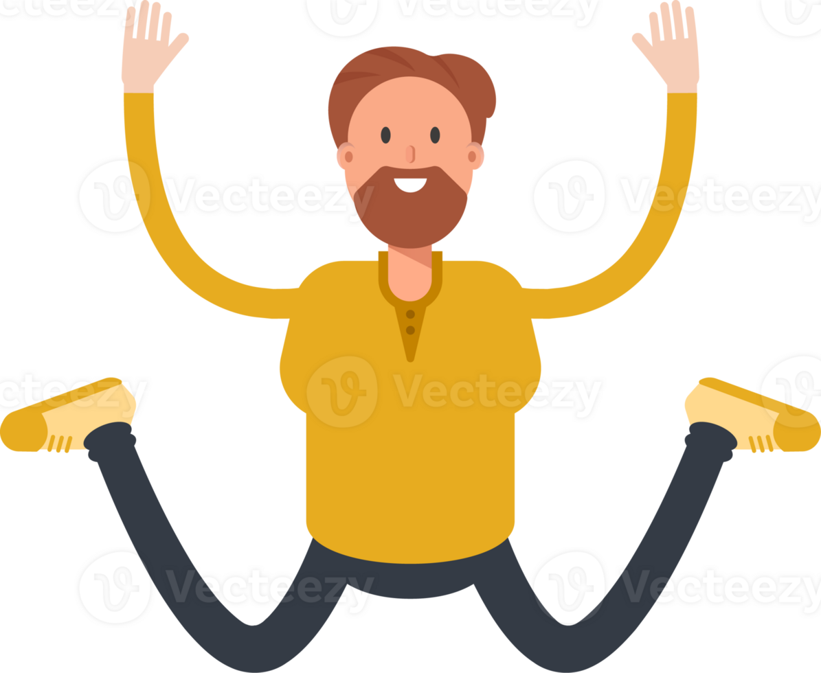 Old Beard Man Character Jumping png
