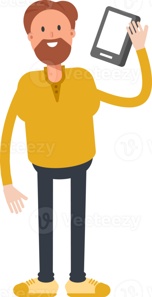 Old Beard Man Character Talking on Smartphone png