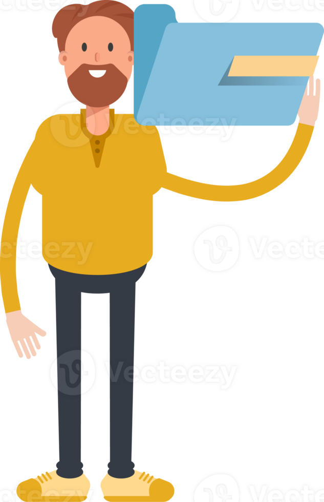 Old Beard Man Character Holding Folder png