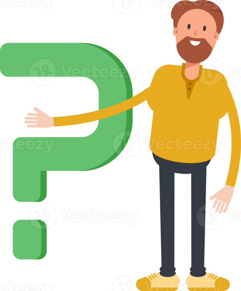 Old Beard Man Character and Question Mark png