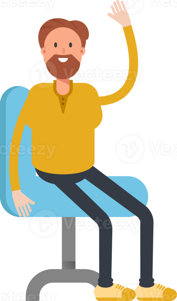 Old Beard Man Character Sitting on Chair png