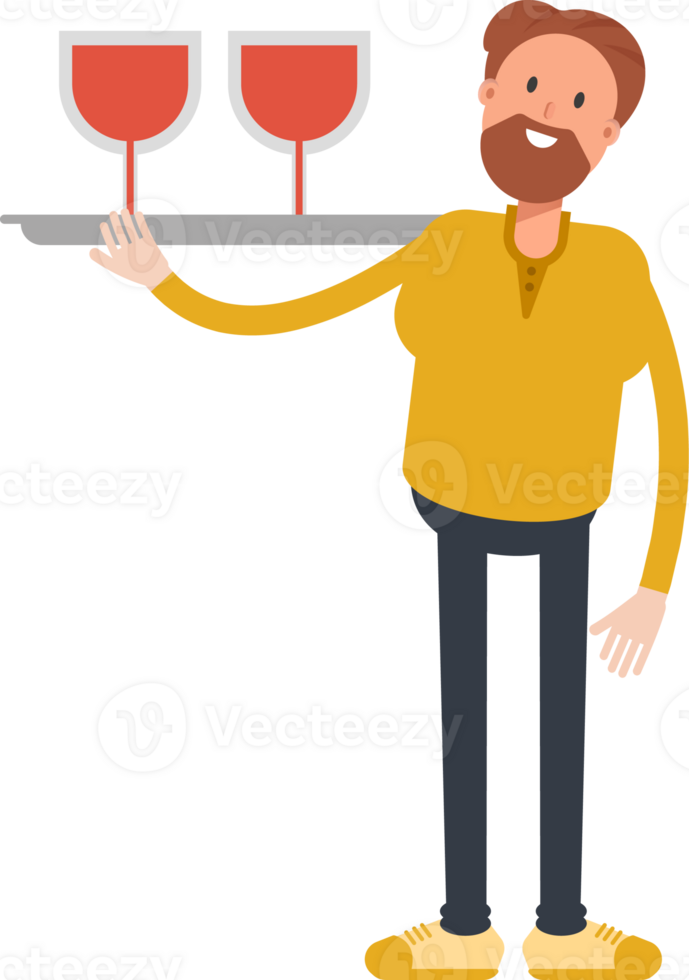 Old Beard Man Character Serving Wine Illustration png