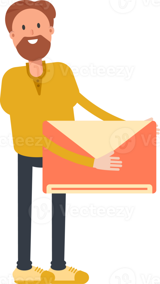 Old Beard Man Character Holding Mail png