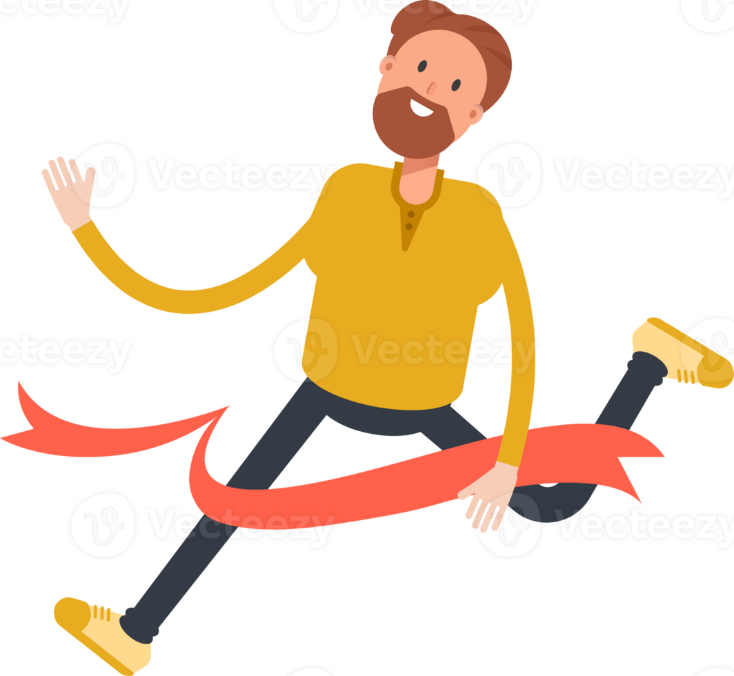 Old Beard Man Character Running at Finish Line png