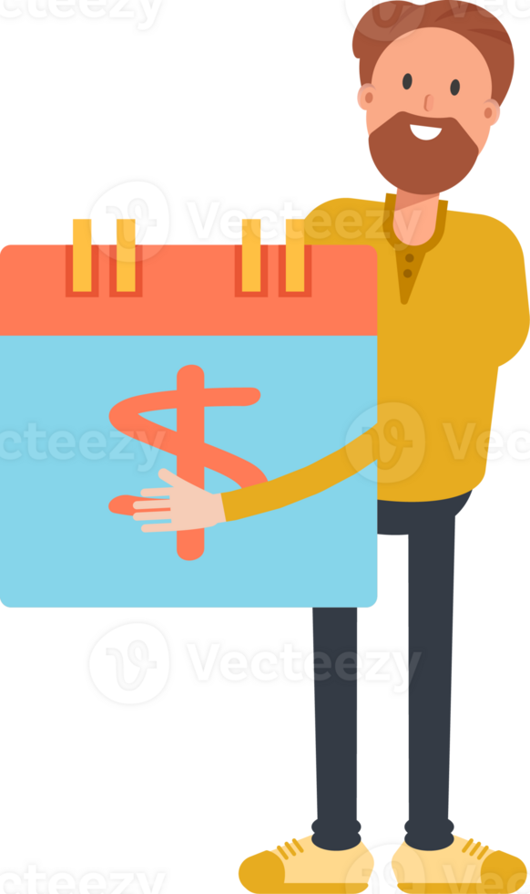Old Beard Man Character and Payment Date Calendar png