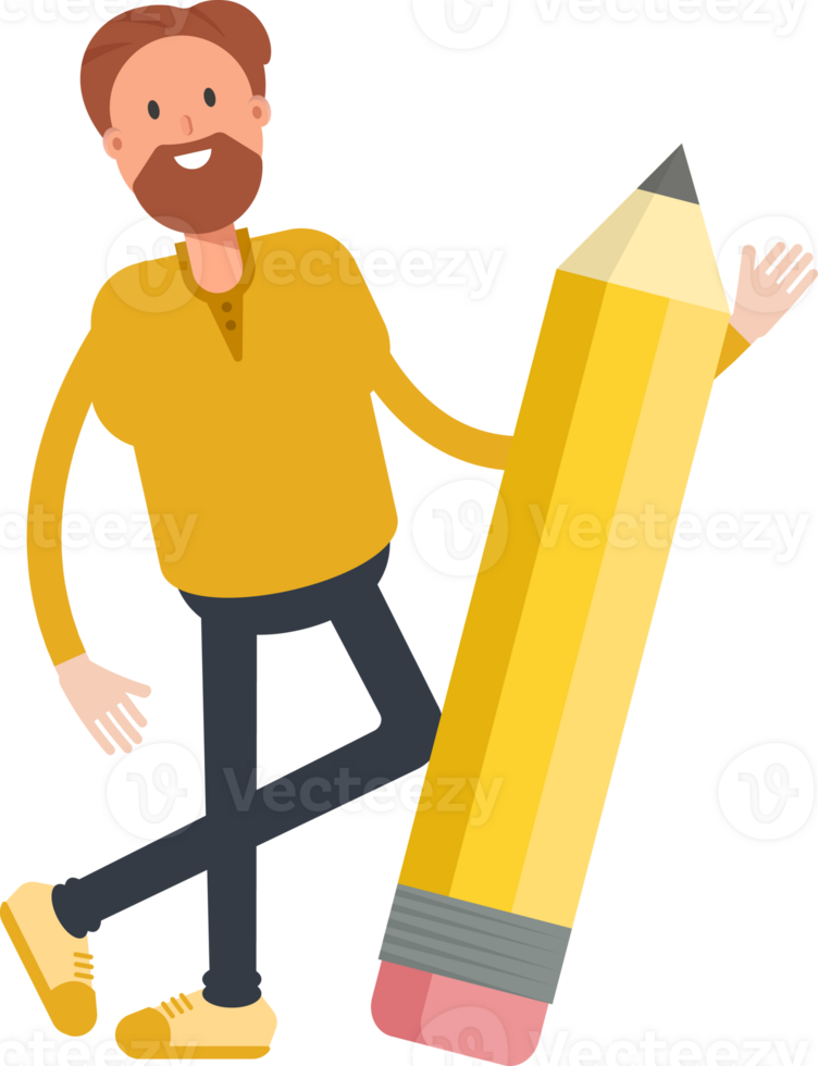 Old Beard Man Character and Pencil png