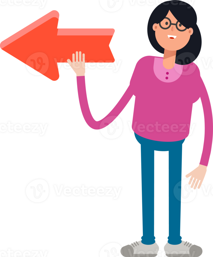 Geek Woman Character and Arrow Sign png