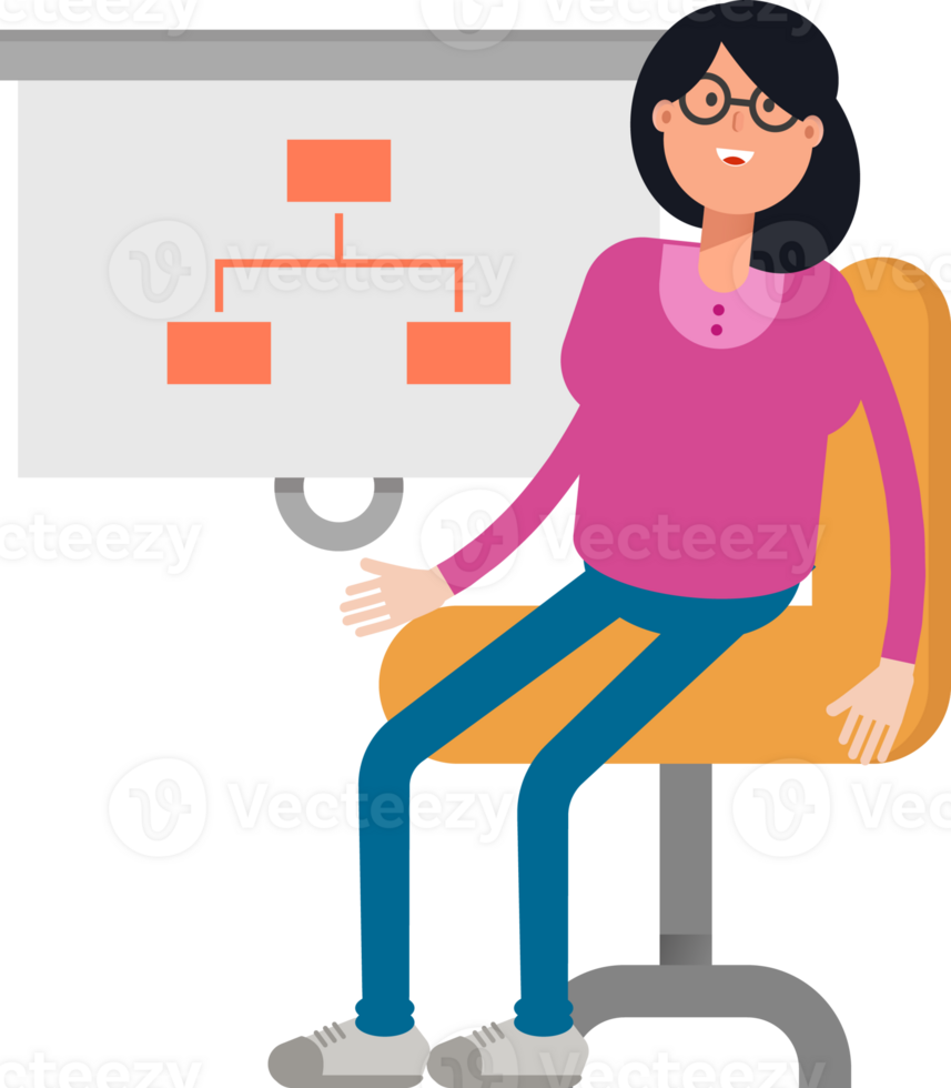Geek Woman Character Presenting Organization Chart png
