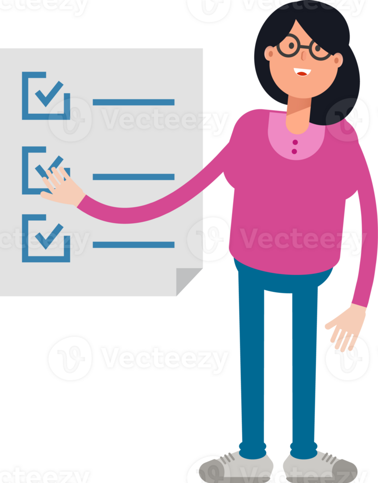 Geek Woman Character and Check List Document png