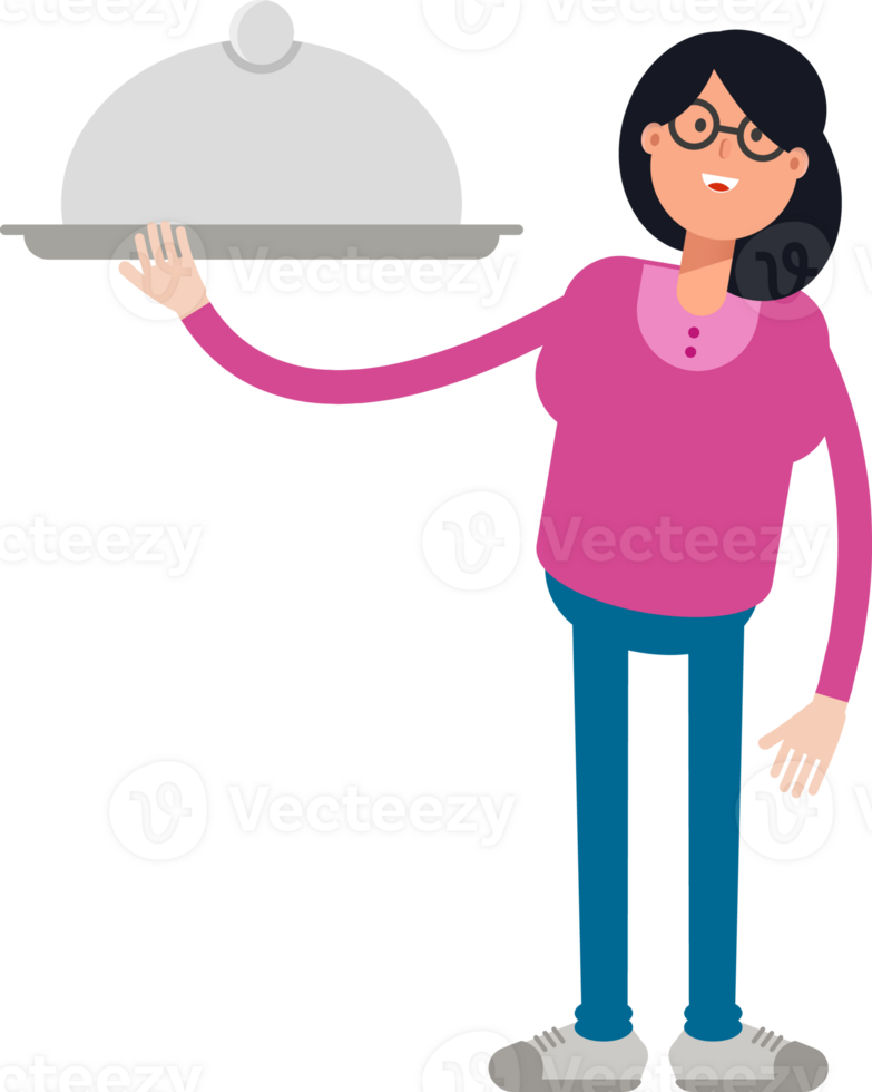 Geek Woman Character Holding Food Dish png