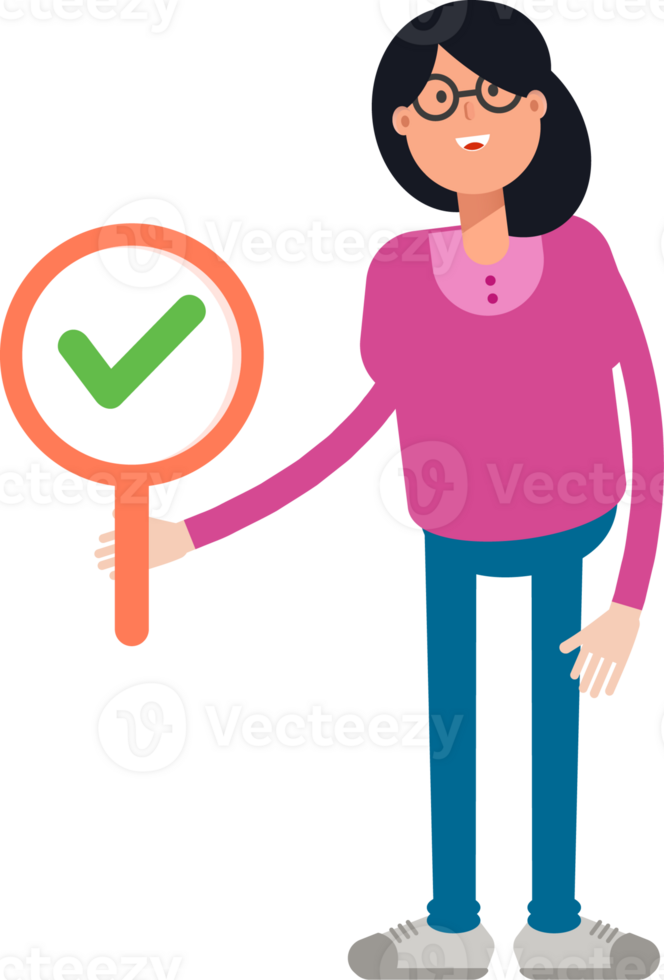 Geek Woman Character Showing Check Mark png