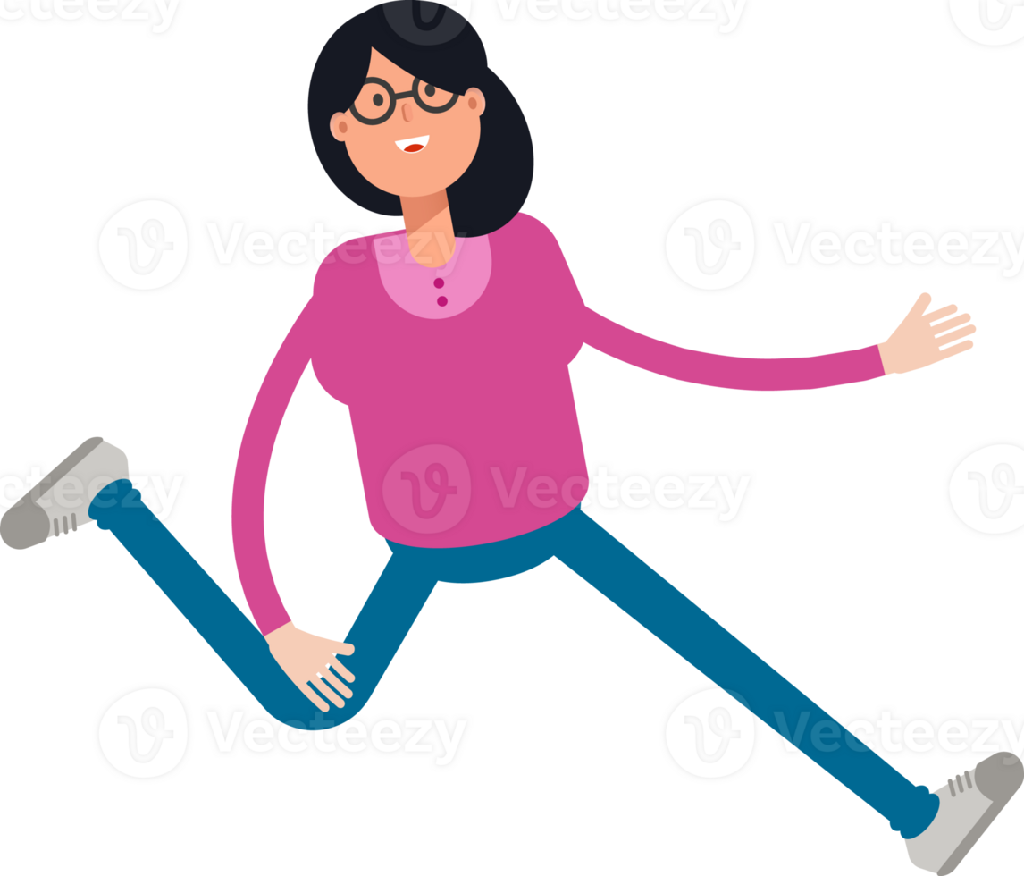 Geek Woman Character Running Illustration png