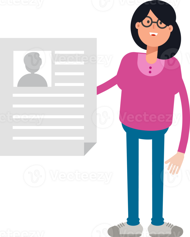 Geek Woman Character Holding Job Application Document png