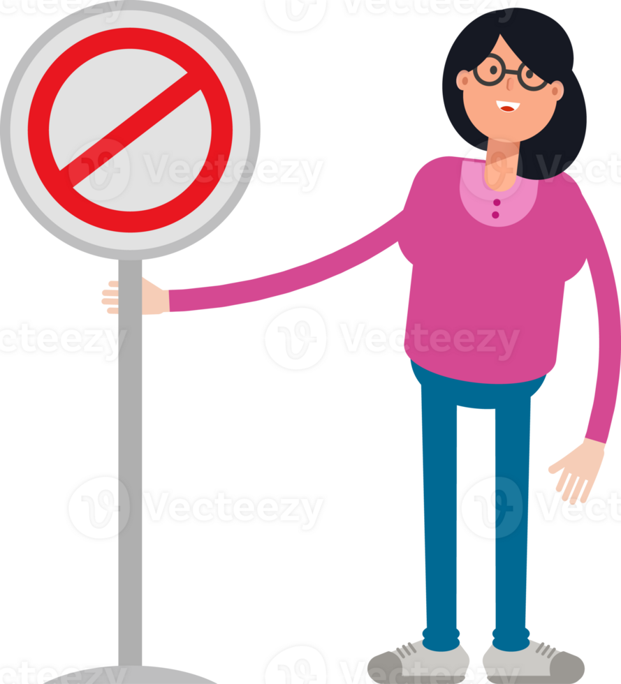 Geek Woman Character and Prohibition Signage png