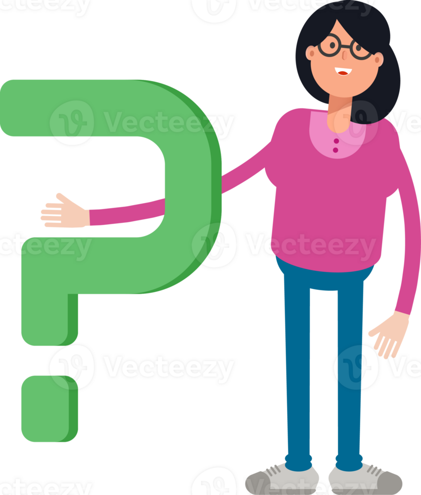 Geek Woman Character and Question Mark png