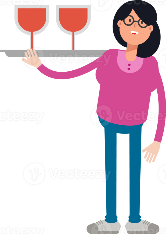 Geek Woman Character Serving Wine Illustration png