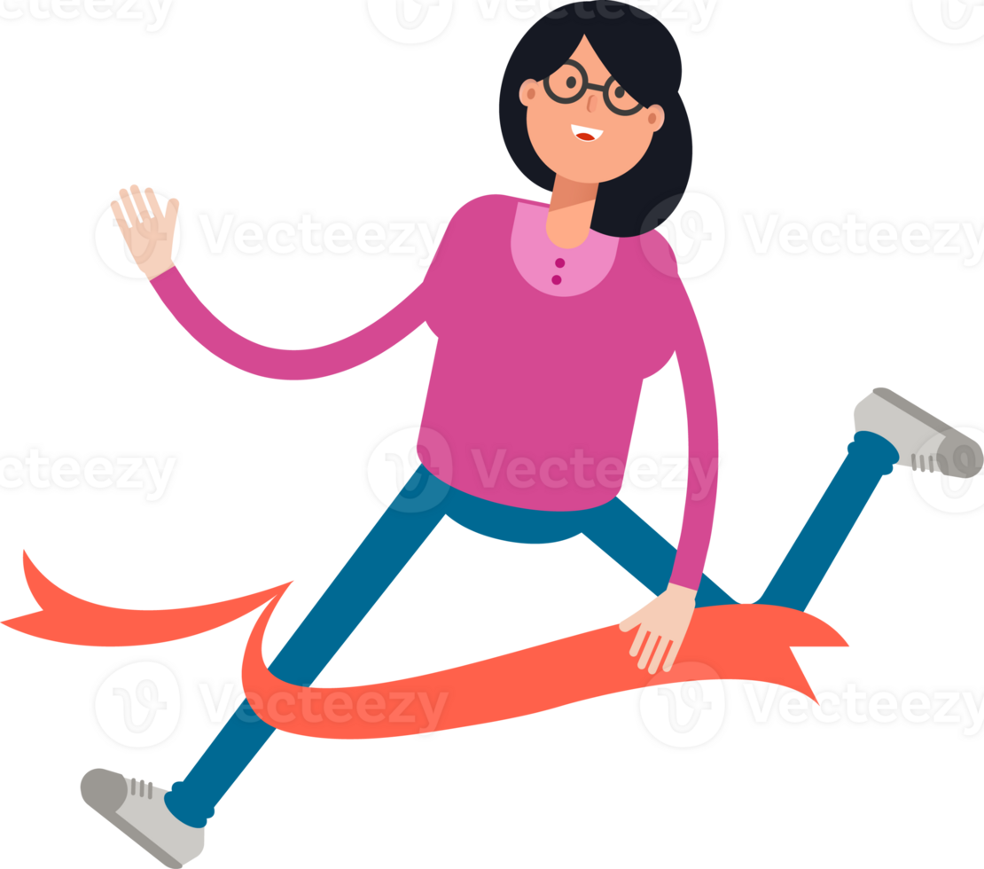Geek Woman Character Running at Finish Line png