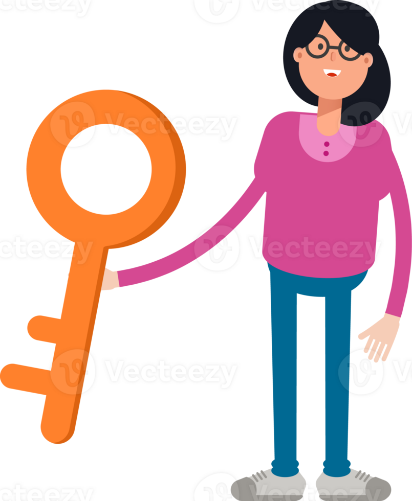 Geek Woman Character Holding Key png