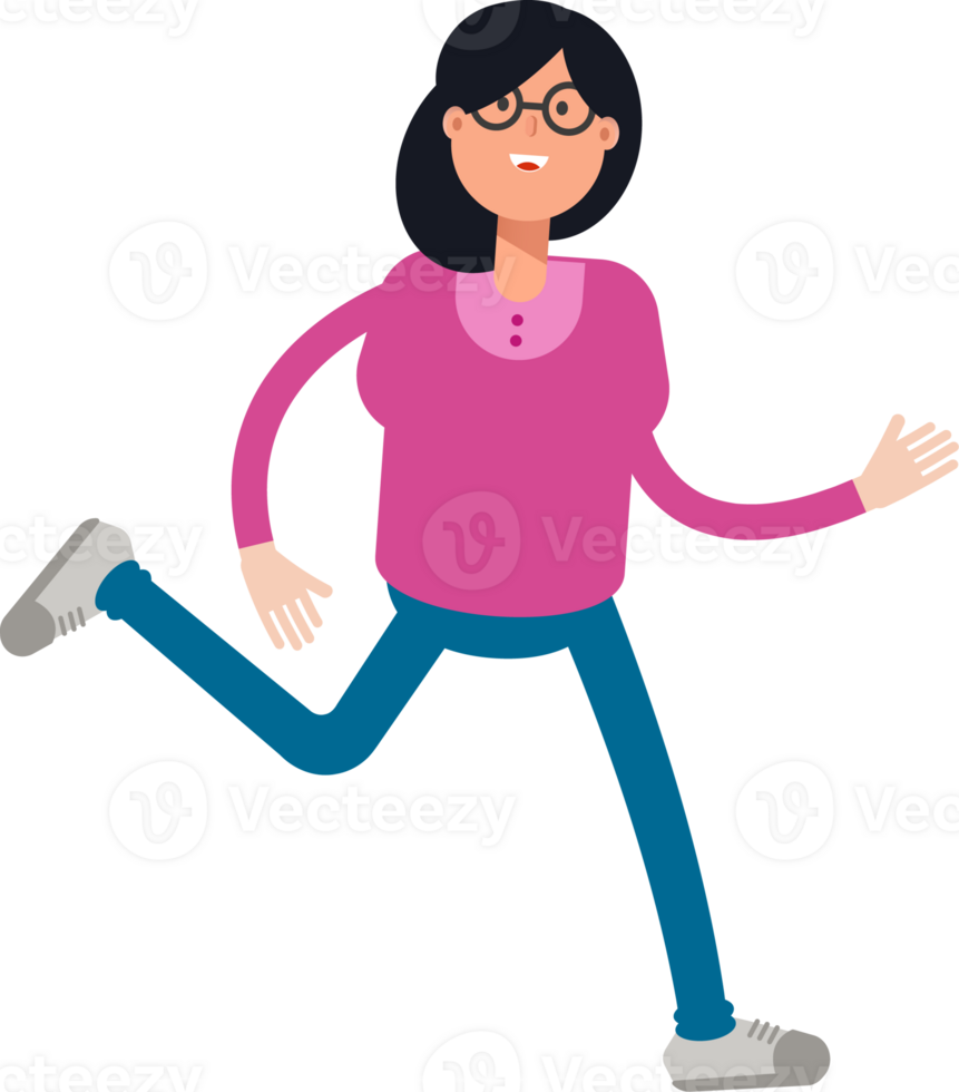 Geek Woman Character Running png