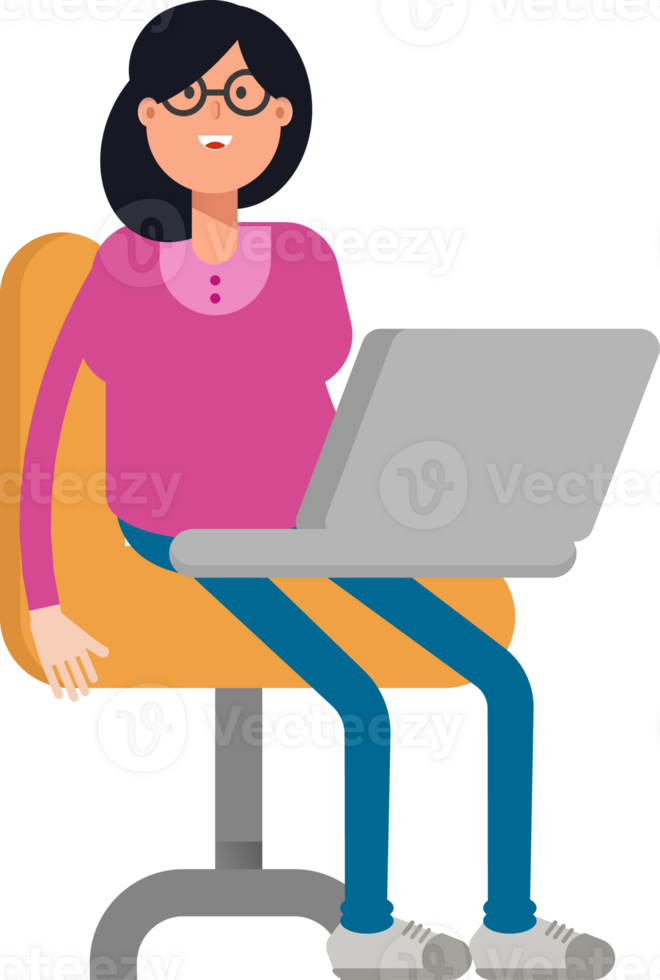 Geek Woman Character Working on Laptop png
