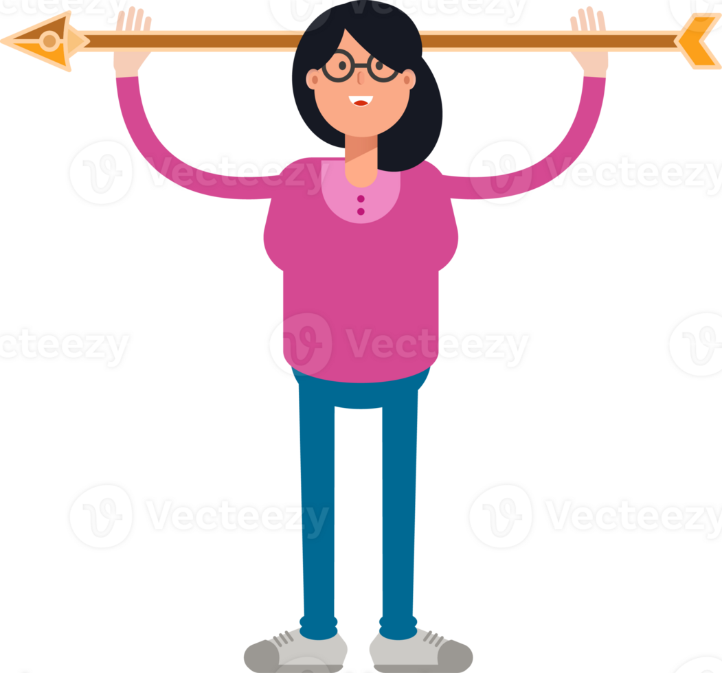 Geek Woman Character Holding Arrow Illustration png