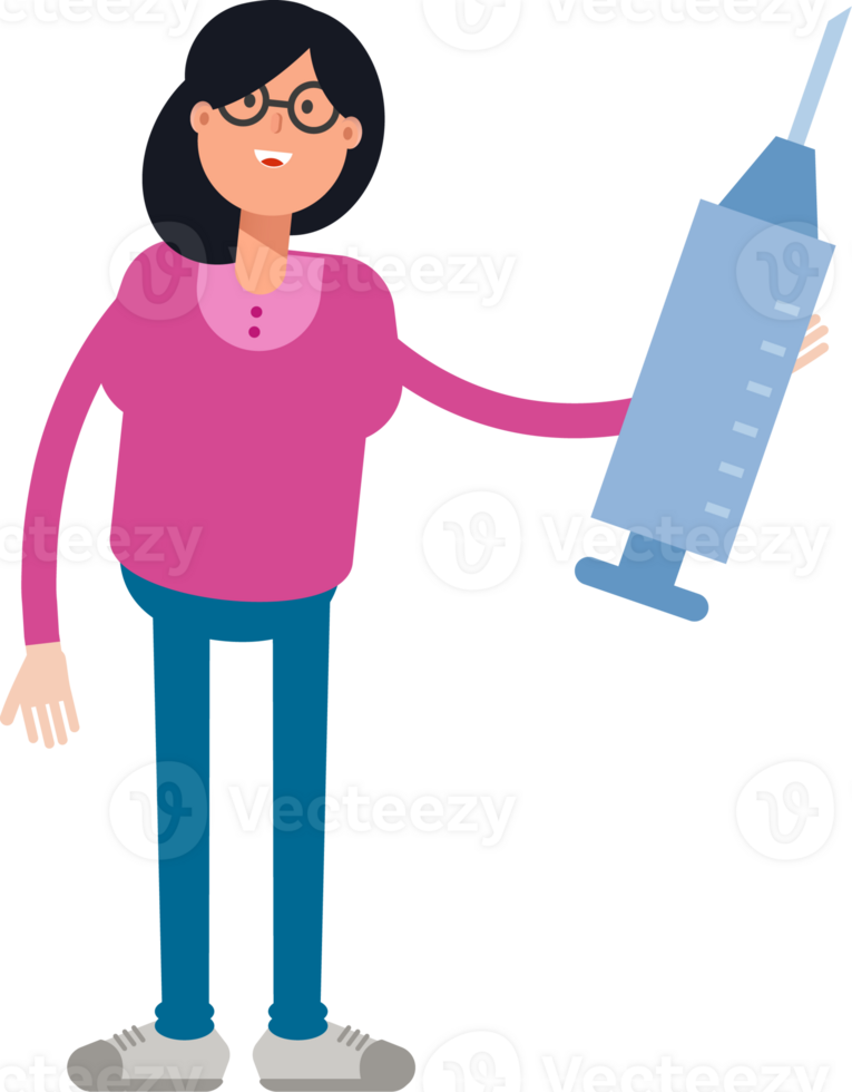 Geek Woman Character Holding Medical Syringe Illustration png