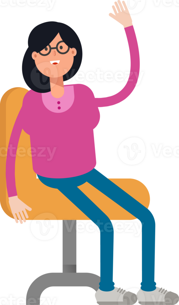 Geek Woman Character Sitting on Chair png