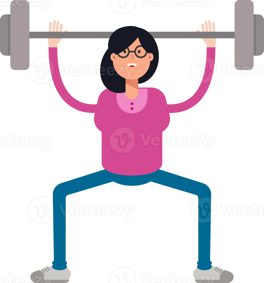 Geek Woman Character Lifting Barbell png