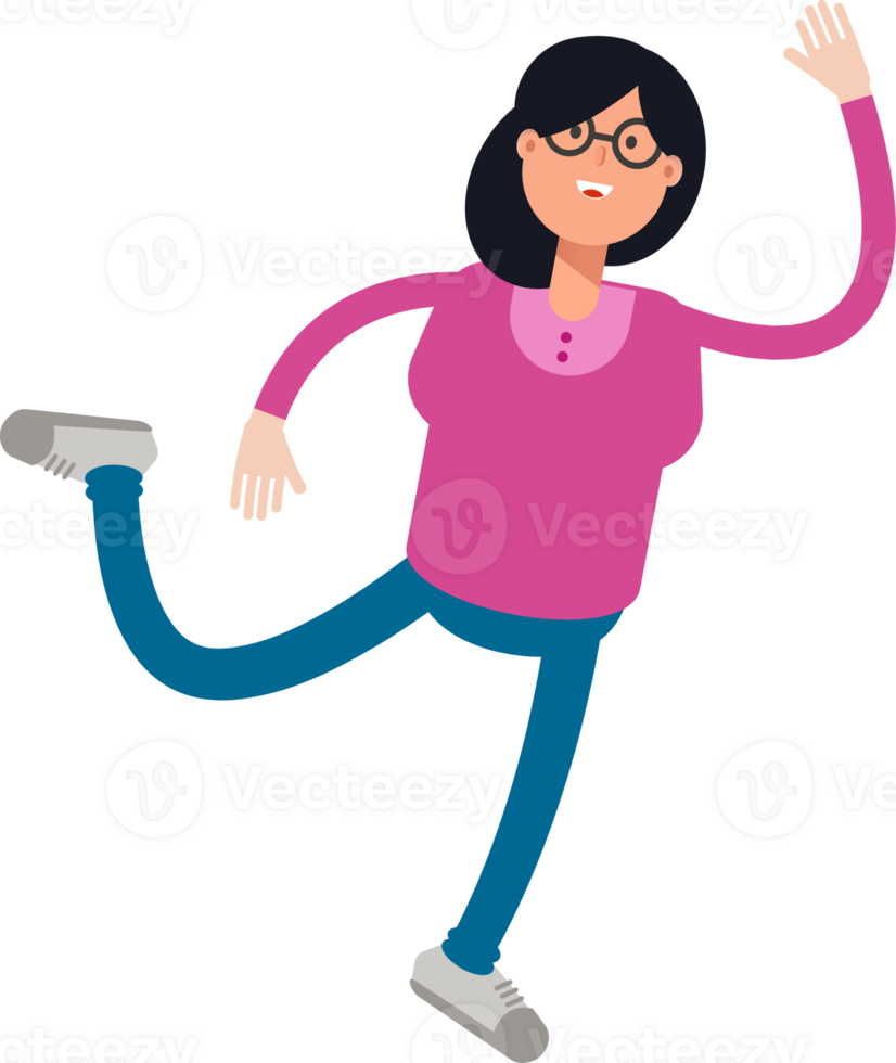 Geek Woman Character Jumping and Flying png
