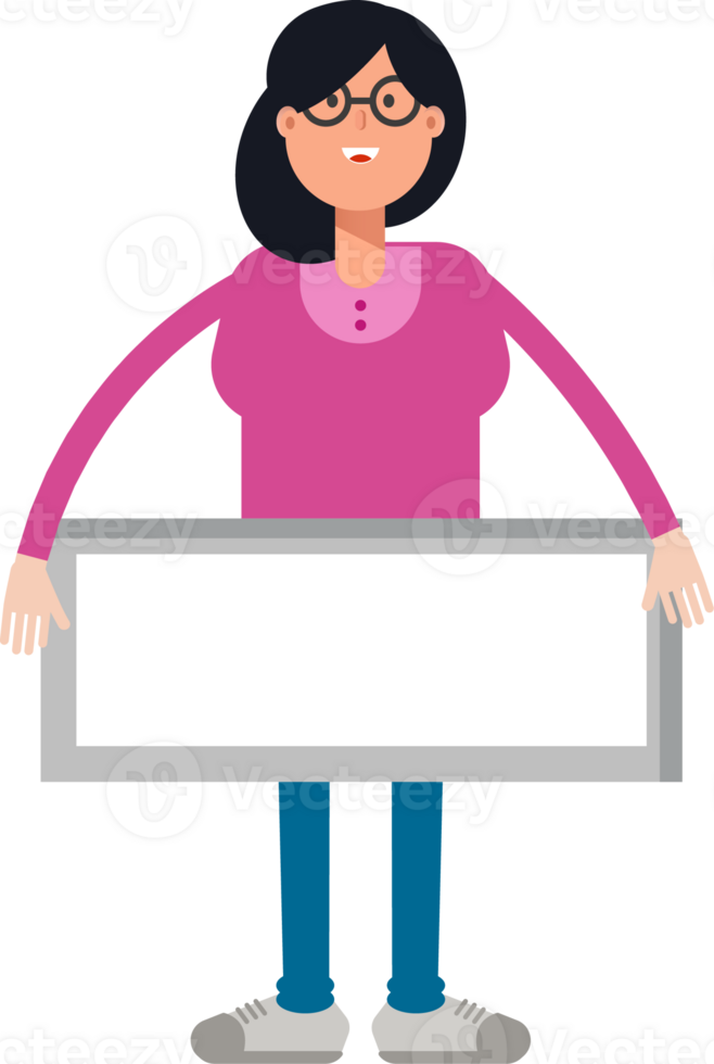 Geek Woman Character and Blank Signage png
