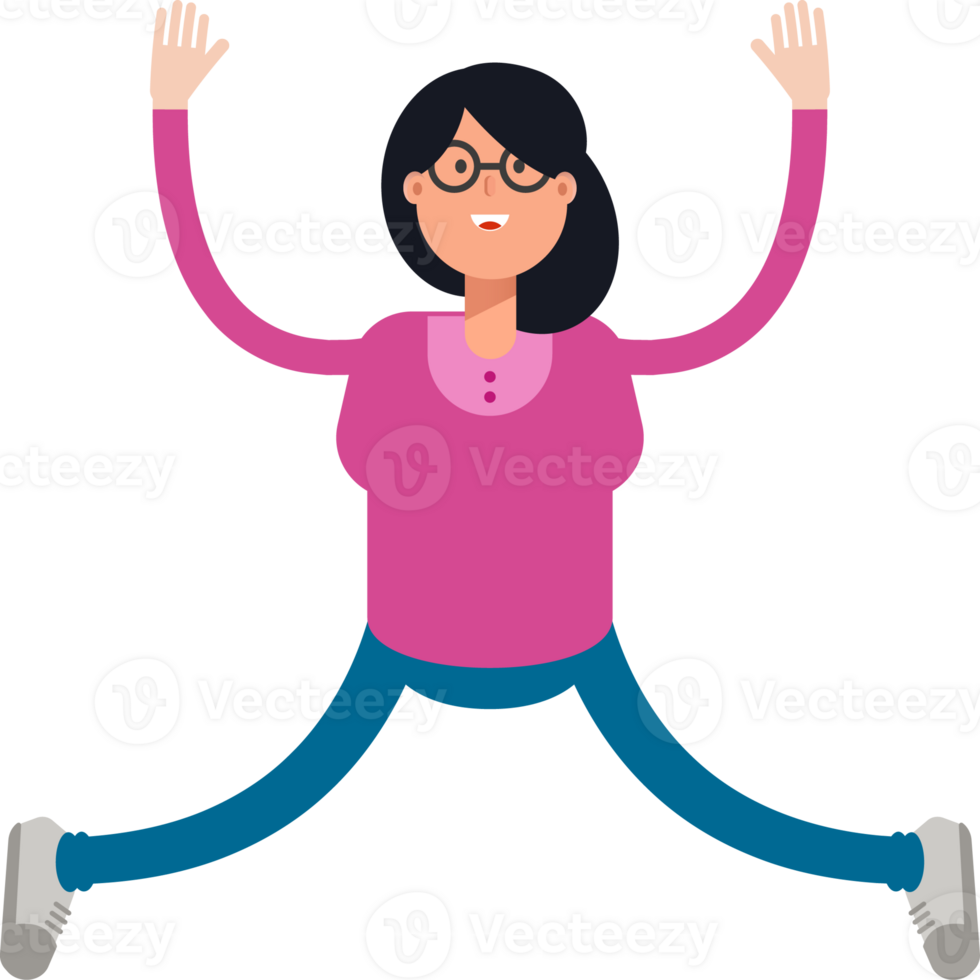 Geek Woman Character Relaxing and Jumping Illustration png