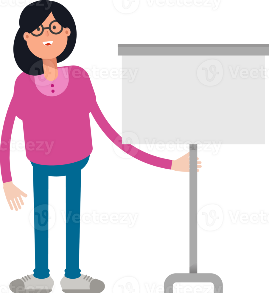 Geek Woman Character Presenting Whiteboard png